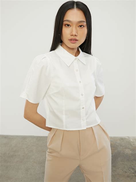 Long Sleeve Collar Shirts White Pomelo Fashion
