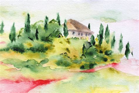 Tuscany Watercolor Painting Lavender Original Art Farm Etsy