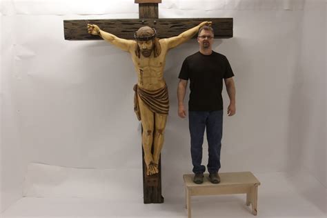 Life Size Statue Of The Crucifixion Of Jesus Christ Hand Carved By