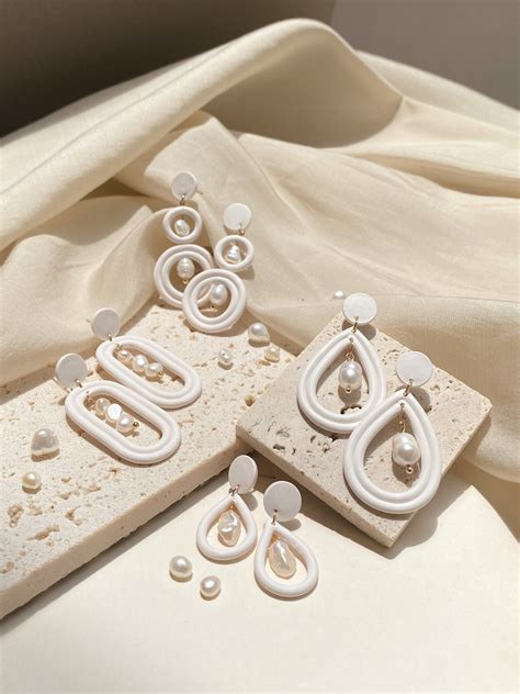 HREINNPearl Polymer Clay Earrings Freshwater Pearl Earrings