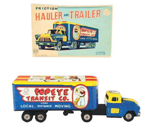 Sold Price Linemar Tin Litho Friction Popeye Hauler And Trailer Truck