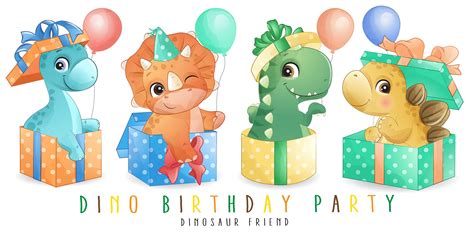 Cute Dinosaur Birthday Party Clipart With Watercolor Etsy