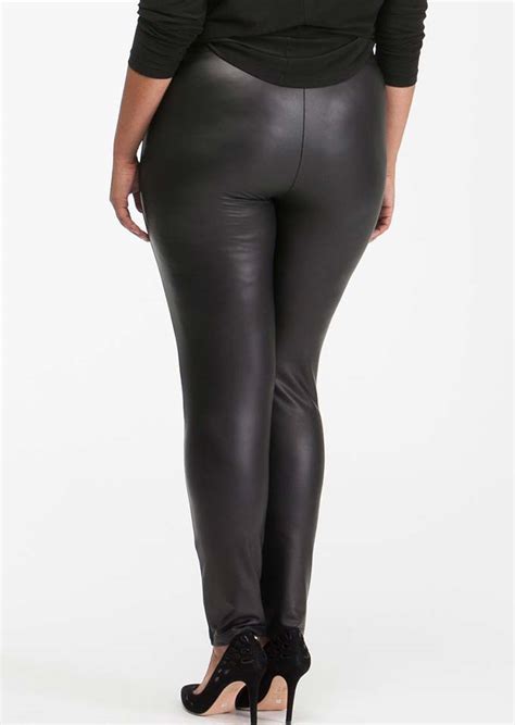 plus size solid elastic waist faux leather pants fairyseason