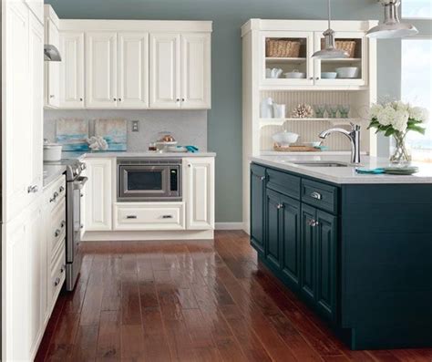 1969 had an energy all its own. Apline White Glazed Cabinets with Blue Kitchen Island3 ...