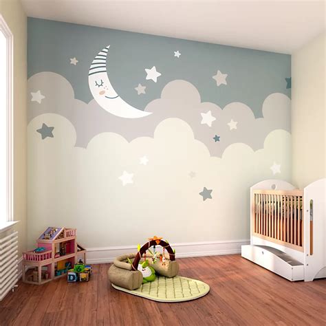 Origin Murals Childrens Sky Moon And Cloud Grey Matt Smooth Paste The