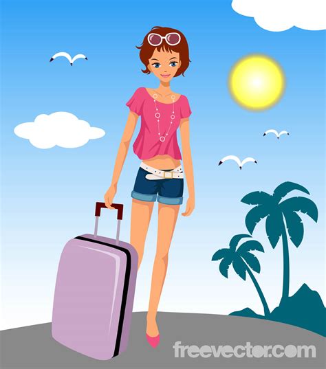 Woman With Suitcase Vector Art And Graphics