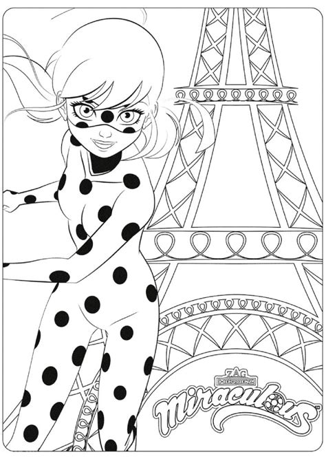 Miraculous Ladybug & Cat Noir - Eiffel Tower colouring image