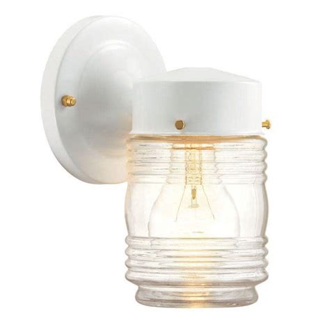 Hampton Bay 1 Light Outdoor Matte White Jelly Jar Wall Lantern Wb0318