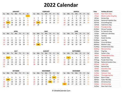 Printable 2022 Yearly Calendar With Holidays Printable Calendar 2021
