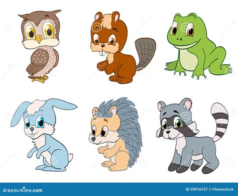 Set Of Cute Cartoon Forest Animals Stock Vector Image 59916757
