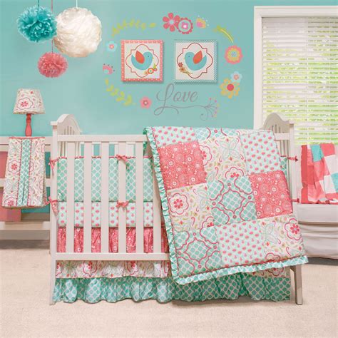 The Peanut Shell Baby Girl Crib Bedding Set Coral And Aqua Mila 4