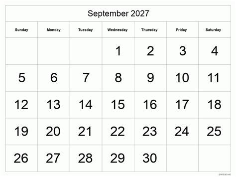 Printable September 2027 Calendar Free Printable Calendars