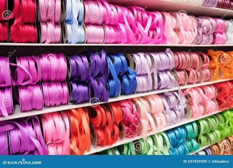 Ribbons And Trims Used For Decoration In A Rack Stock Image Image Of