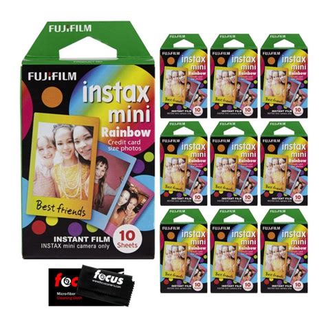 Fujifilm Instax Mini Instant Rainbow Film 10 Pack With Cleaning Cloth