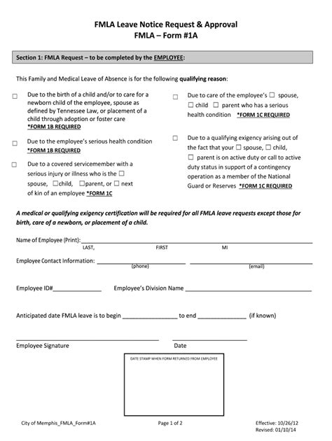 Fmla Leave Notice Request And Approval Fmla City Of Memphis Fill