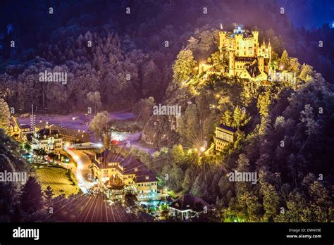 Hohenschwangau Castle At Night In The Bavarian Alps Of Germany Stock