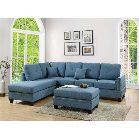 2 Pcs Sectional Sofa Blue Modern Sectional Reversible Chaise Sofa