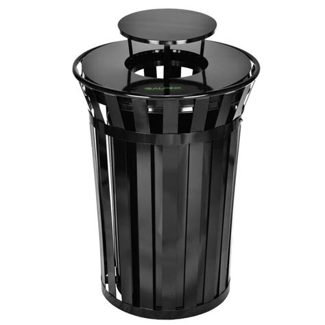 Alpine Industries 38 Gallon Black Steel Commercial Trash Can With Lid