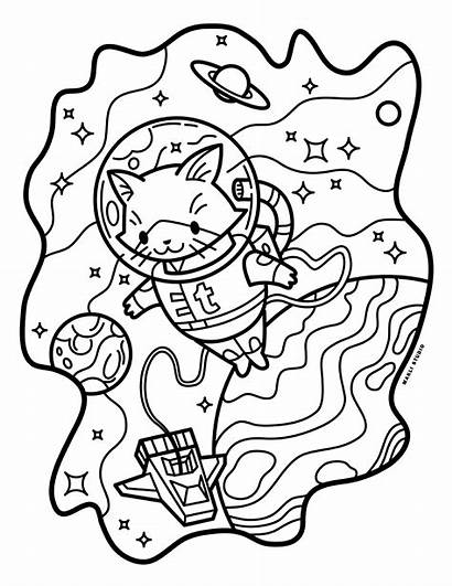 Coloring Pages Space Drawing Studio Aesthetic Cats