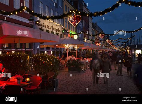 Denmark Copenhagen Nyhavn Christmas Market Stalls And Cafes Lining