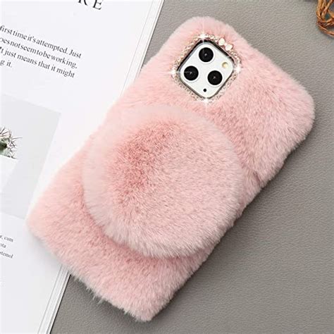 Ocaseq Iphone 11 11 Pro 11 Pro Max Case Cute Girly Faux Fur Case With Detachable Mirror Flexible