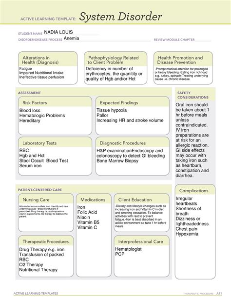 Anemia System Disorder Ati Assignment Active Learning Templates