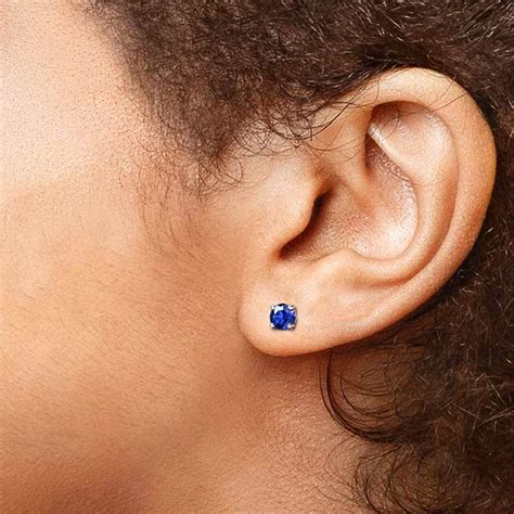 Blue Sapphire Round Gemstone Stud Earrings In Platinum Mm