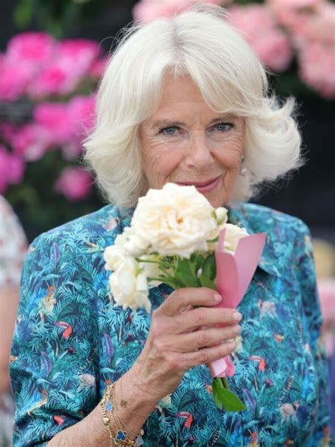 Camilla Duchess Of Cornwall Wears Blue Jungle Print Dress And Favourite Bracelet Uk