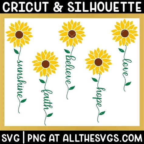 Free Sunflower With Stem Words Svg File No Sign Up To Download