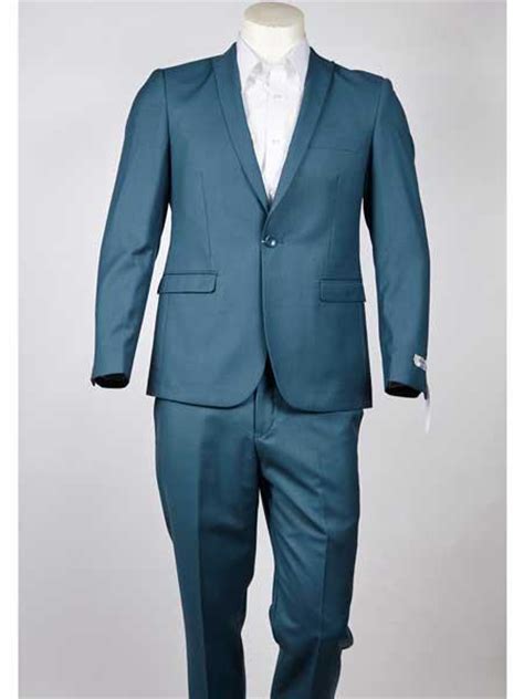 Single Buttons Turquoise Suit Single Breasted Slim Fit Suit
