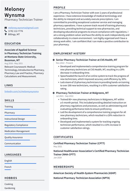 CVS Pharmacy Technician Trainer Resume Examples | ResumeCat