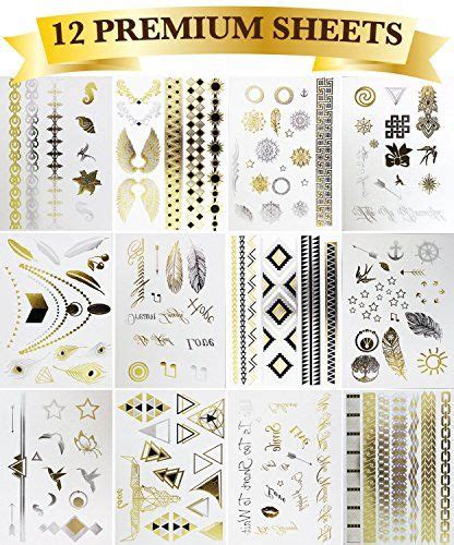 12 premium sheets metallic flash temporary tattoos gold and silver bling additional info