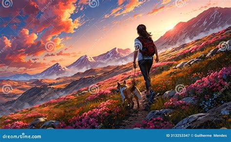 Alpine Adventure: Girl Seeking Thrills in Mountain Majesty Stock