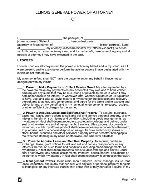 Free Illinois General Power Of Attorney Form Pdf Word Eforms