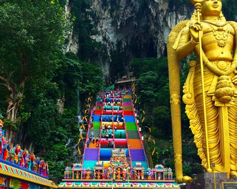 Batu Caves Temple In Malaysia Painted Rainbow Colors