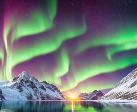 Premium Photo Landscape With Water Northern Lights And Snow Covered