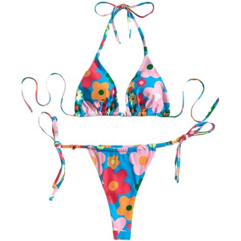 Soly Hux Womens Floral Print Halter Triangle Tie Side Bikini Set Two Piece Swimsuits Walmartca