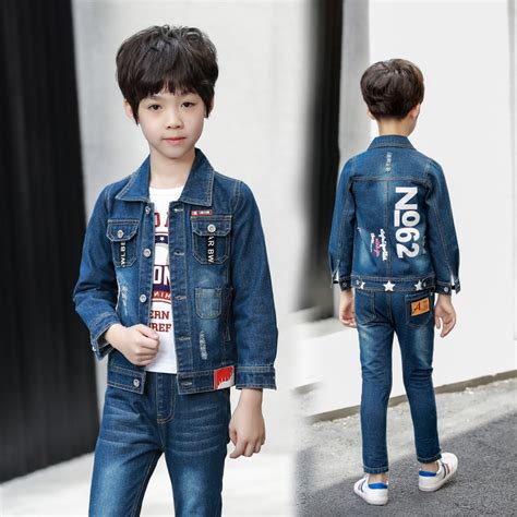 Fyh Autumn Spring Boys Denim Clothing Set Casual Kids Jeans Jacket