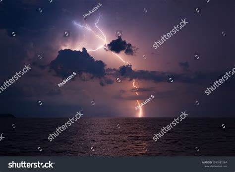 Thunderstorm Lightning High Sea Stormy Sky Stock Photo 1597682164