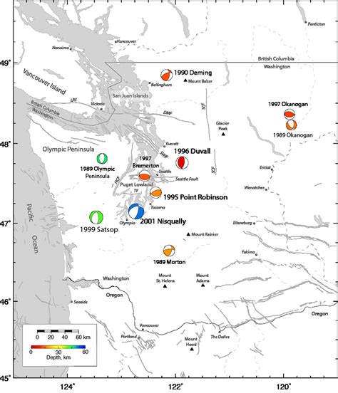 Map Showing Locations From Table 2 And Focal Mechanisms For The Nine