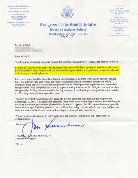Hand Signed Letter From Congress Environmental Awareness