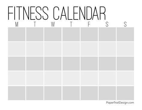 Free printable workout calendar template