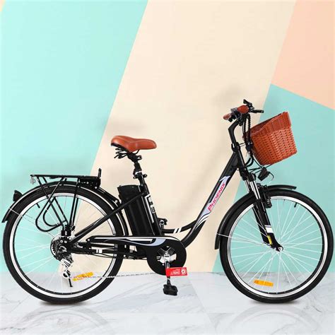 26 Electric Bike Ebike E Bike Bicycle City Battery Motorized Basket Black