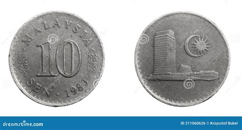 Malaysia Ten Sen Coin On A White Isolated Background Stock Photo
