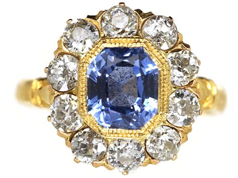 Edwardian 18ct Gold Octagonal Sapphire Diamond Ring 544H The