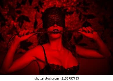 Sexy Woman Blindfold Bite Whip Red Stock Photo Shutterstock