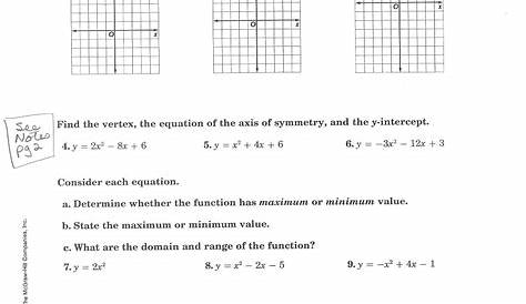 Graphing Quadratic Equations Worksheets