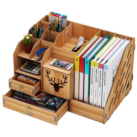 wooden desktop organizer multifunctional multi layer storage racks file books shelf storage box
