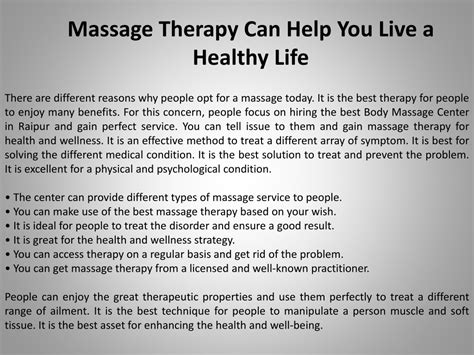 Ppt Massage Therapy Can Help You Live A Healthy Life Powerpoint Presentation Id12028844