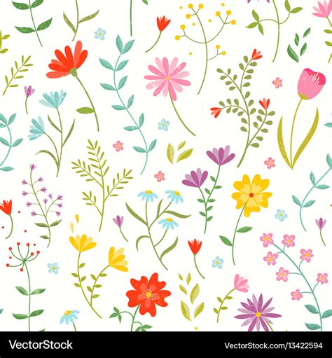 Cute Seamless Floral Pattern With Spring Flowers Vector Image